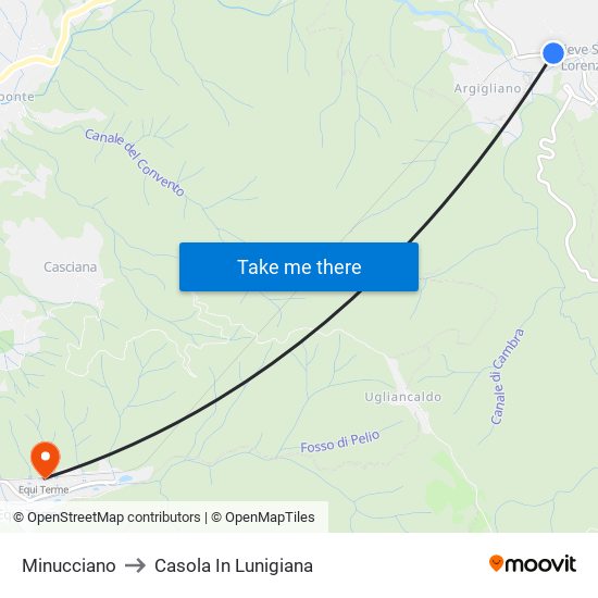 Minucciano to Casola In Lunigiana map