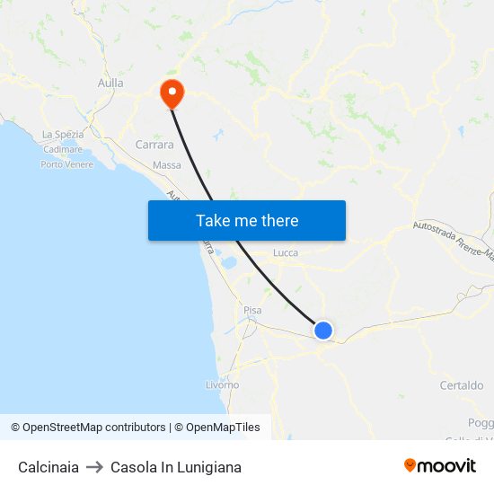 Calcinaia to Casola In Lunigiana map