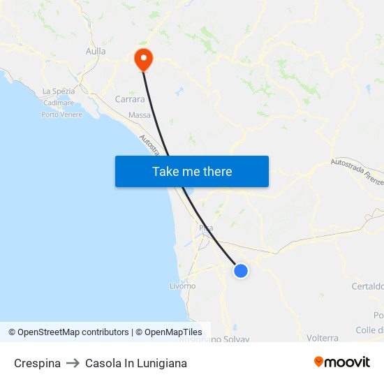 Crespina to Casola In Lunigiana map