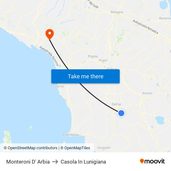 Monteroni D' Arbia to Casola In Lunigiana map