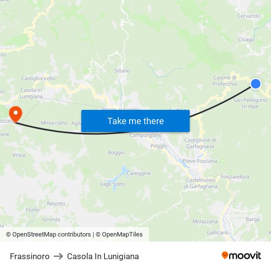 Frassinoro to Casola In Lunigiana map