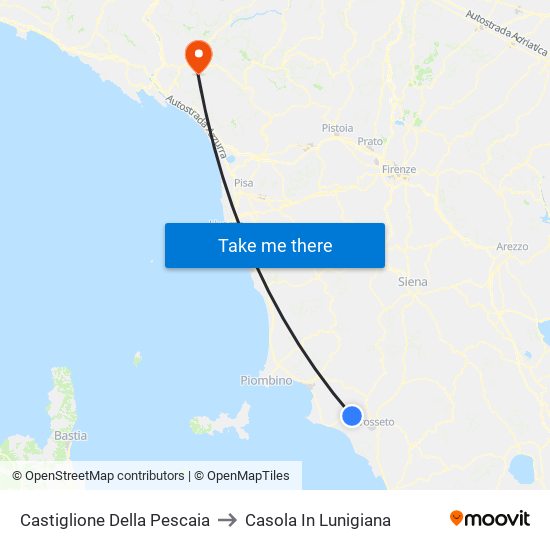 Castiglione Della Pescaia to Casola In Lunigiana map