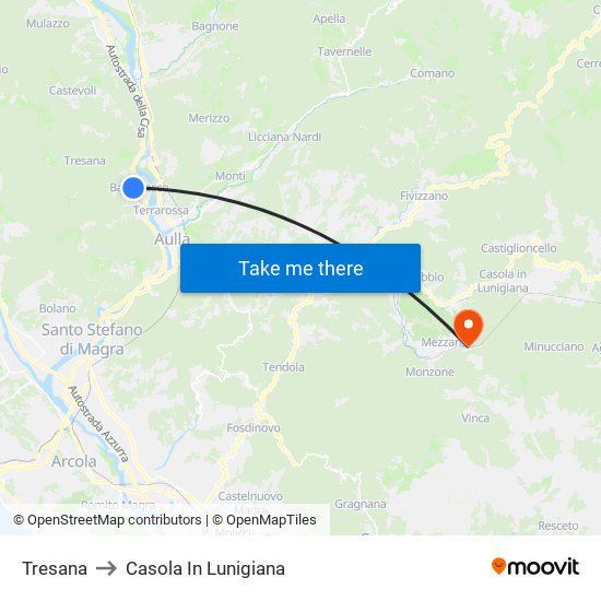 Tresana to Casola In Lunigiana map