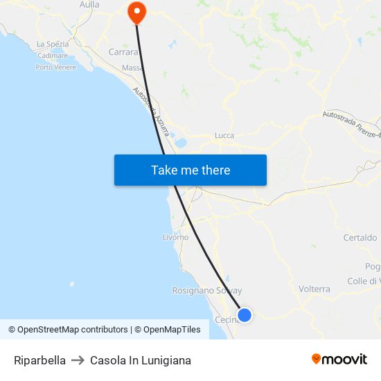 Riparbella to Casola In Lunigiana map