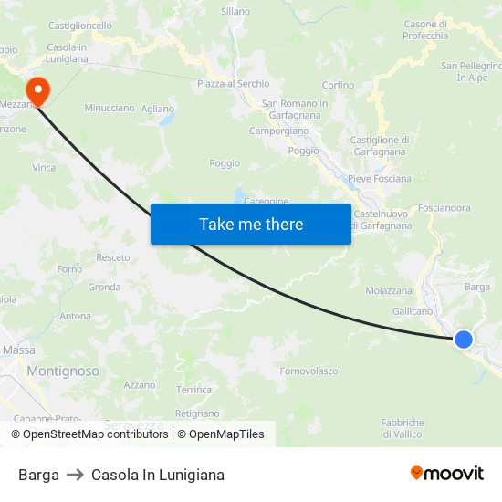 Barga to Casola In Lunigiana map