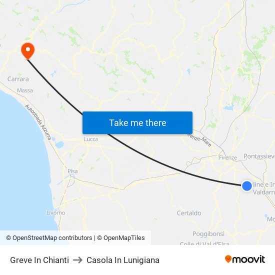 Greve In Chianti to Casola In Lunigiana map