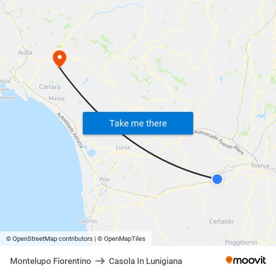 Montelupo Fiorentino to Casola In Lunigiana map