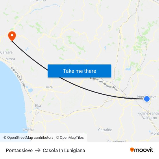 Pontassieve to Casola In Lunigiana map