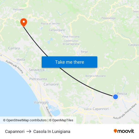 Capannori to Casola In Lunigiana map