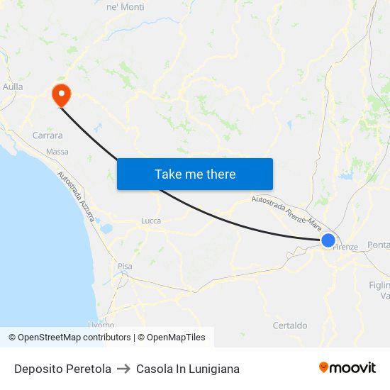 Deposito Peretola to Casola In Lunigiana map