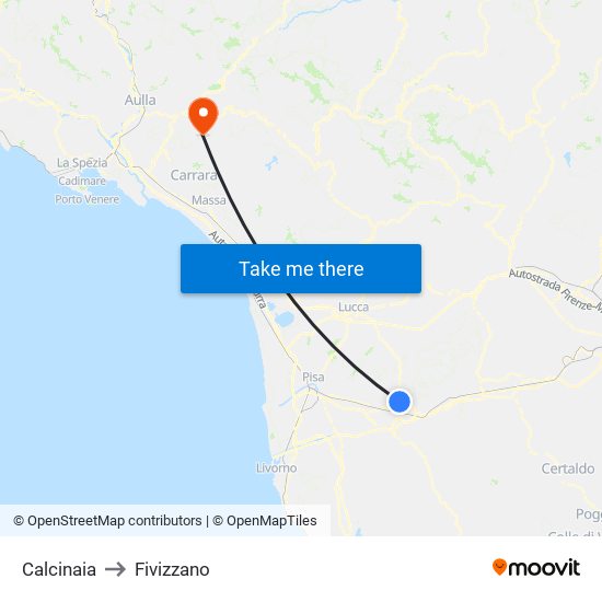 Calcinaia to Fivizzano map