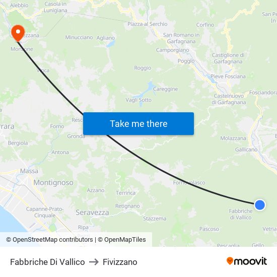 Fabbriche Di Vallico to Fivizzano map