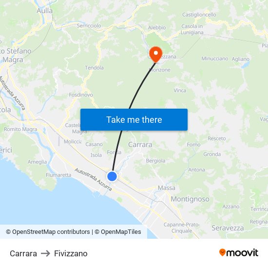 Carrara to Fivizzano map