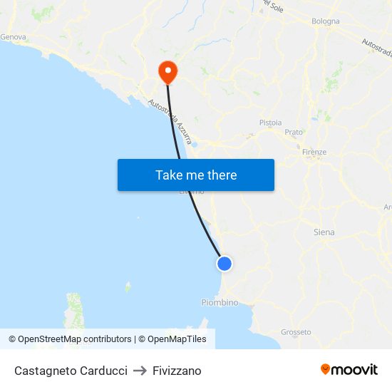 Castagneto Carducci to Fivizzano map