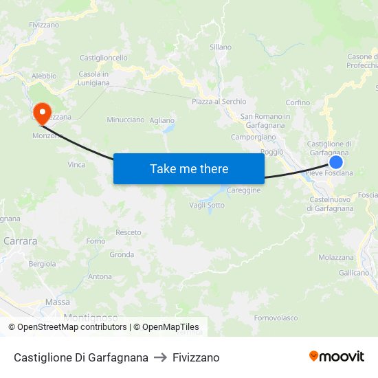 Castiglione Di Garfagnana to Fivizzano map