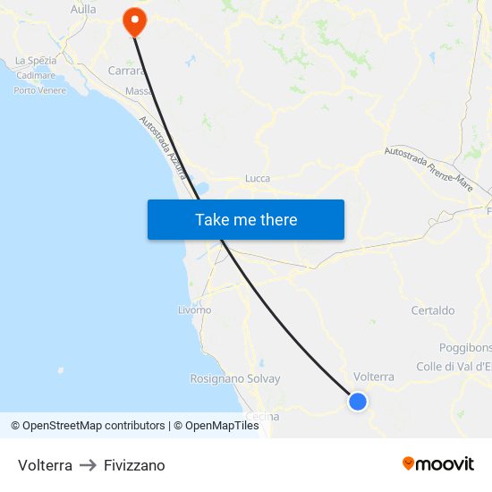 Volterra to Fivizzano map