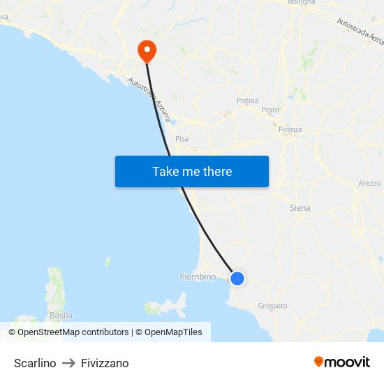 Scarlino to Fivizzano map