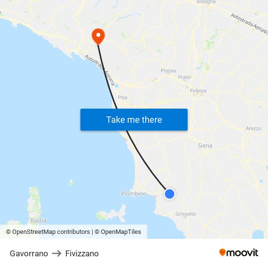 Gavorrano to Fivizzano map