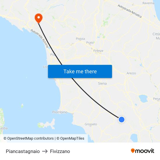 Piancastagnaio to Fivizzano map