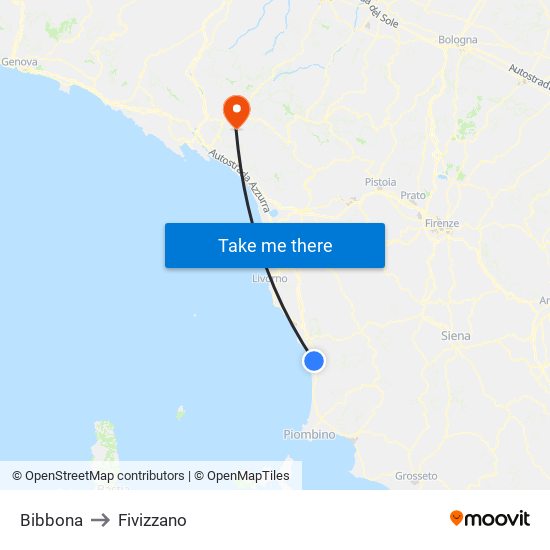 Bibbona to Fivizzano map