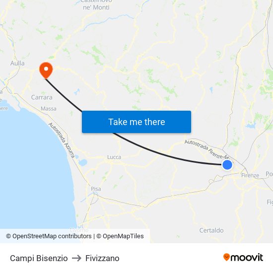 Campi Bisenzio to Fivizzano map