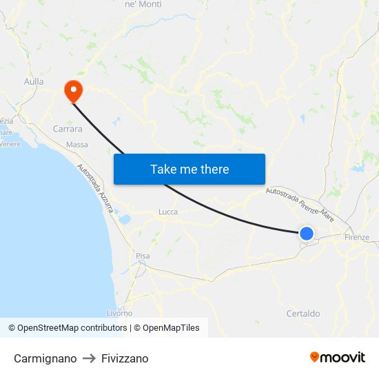 Carmignano to Fivizzano map