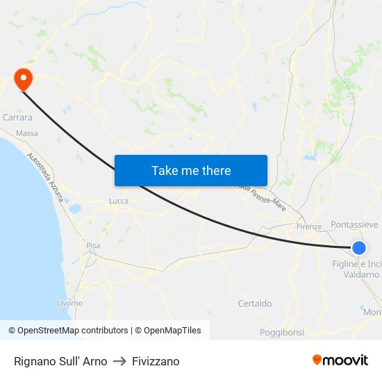 Rignano Sull' Arno to Fivizzano map