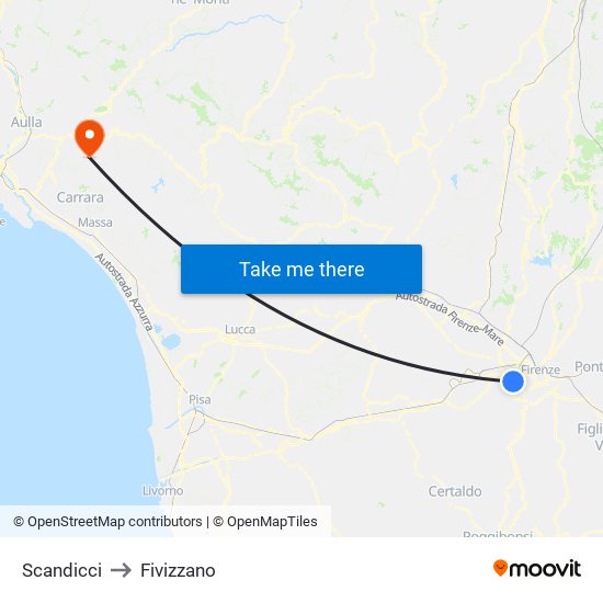 Scandicci to Fivizzano map