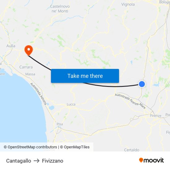 Cantagallo to Fivizzano map