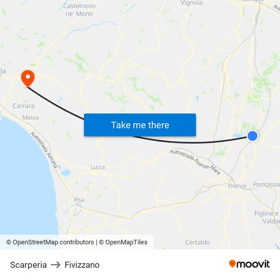 Scarperia to Fivizzano map