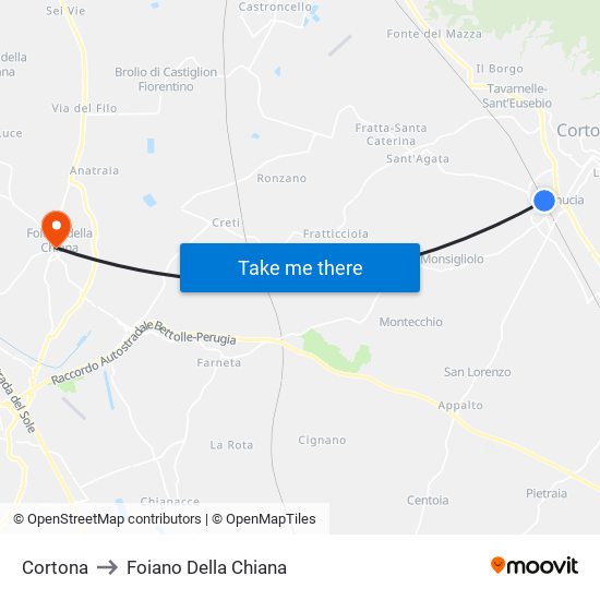 Cortona to Foiano Della Chiana map