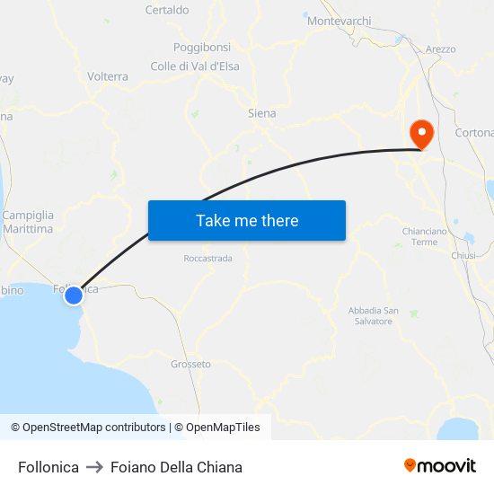 Follonica to Foiano Della Chiana map