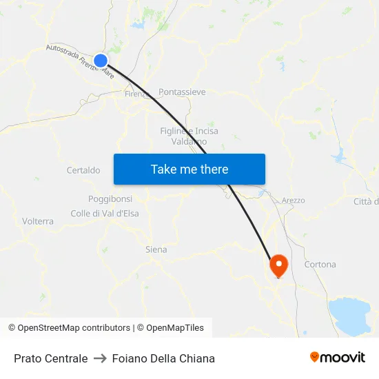 Prato Centrale to Foiano Della Chiana map