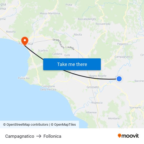 Campagnatico to Follonica map