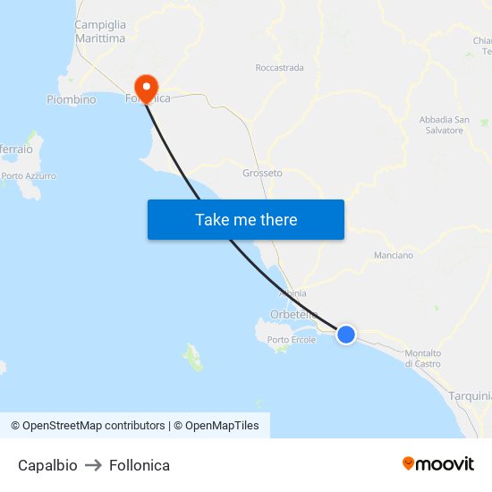 Capalbio to Follonica map