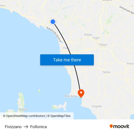 Fivizzano to Follonica map