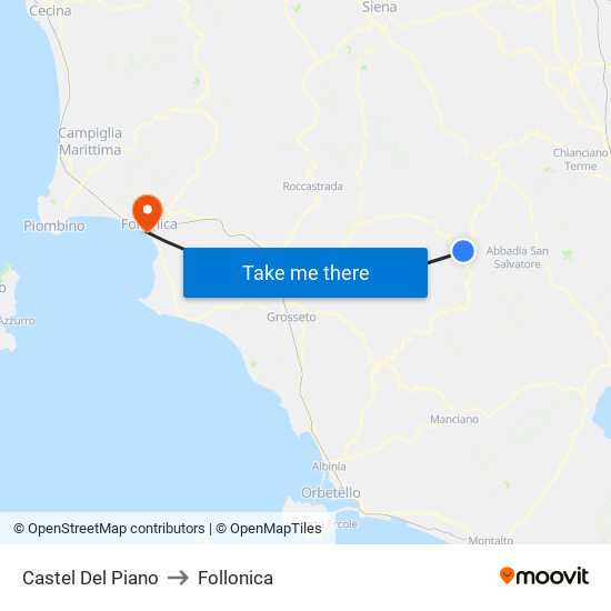 Castel Del Piano to Follonica map