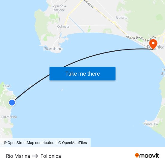 Rio Marina to Follonica map