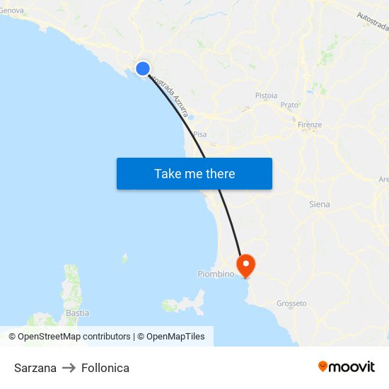 Sarzana to Follonica map