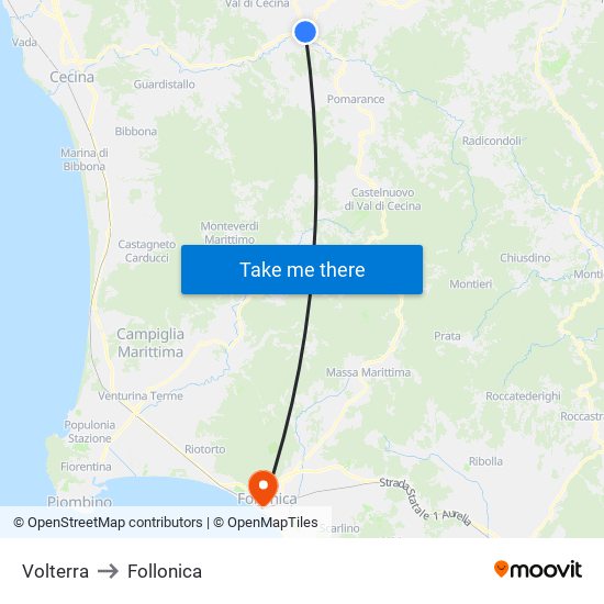 Volterra to Follonica map