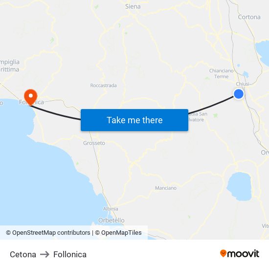 Cetona to Follonica map