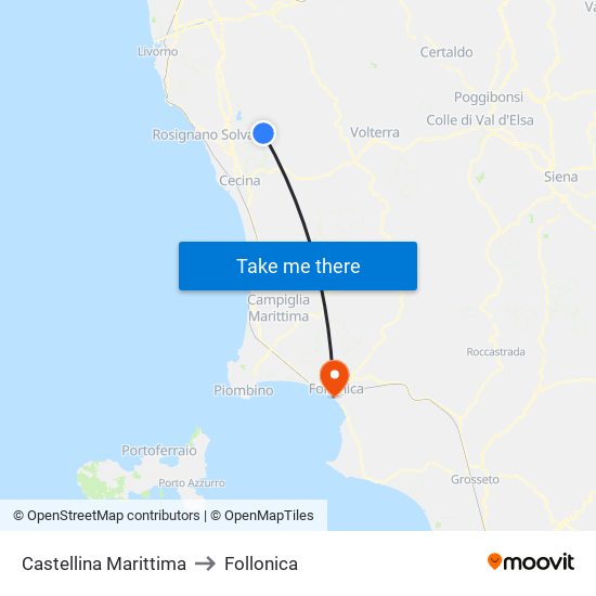 Castellina Marittima to Follonica map