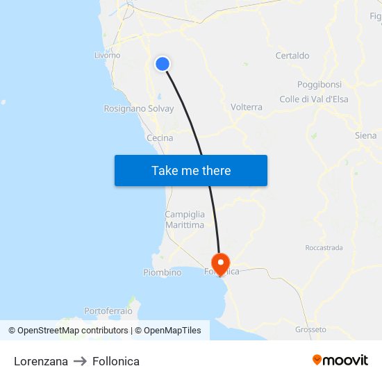 Lorenzana to Follonica map