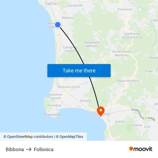 Bibbona to Follonica map