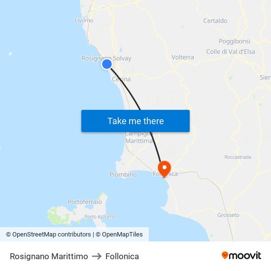 Rosignano Marittimo to Follonica map