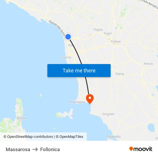 Massarosa to Follonica map