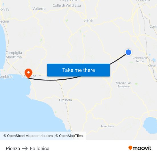 Pienza to Follonica map