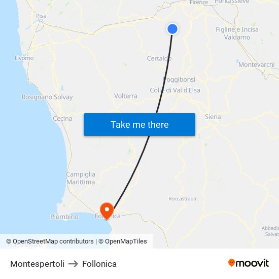 Montespertoli to Follonica map