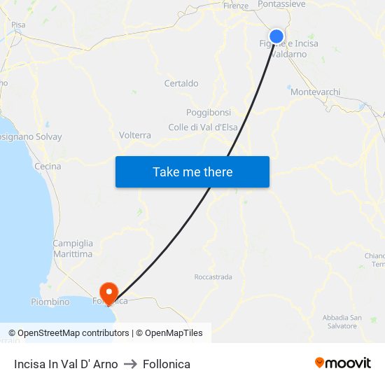 Incisa In Val D' Arno to Follonica map