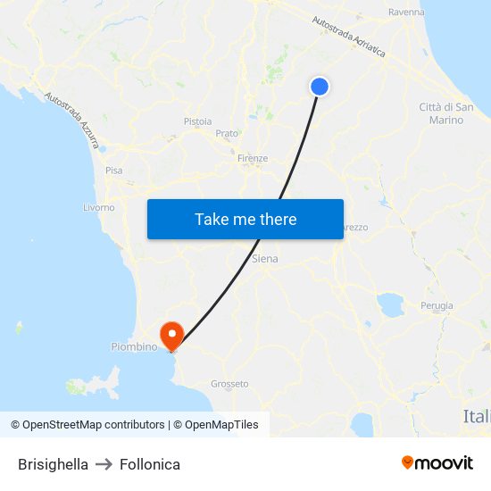 Brisighella to Follonica map